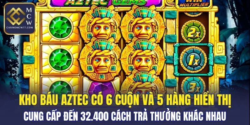 Kho báu Aztec có 6 cuộn và 5 hàng hiển thị