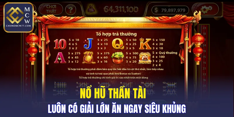 Nổ hũ Thần Tài luôn có giải lớn ăn ngay siêu khủng